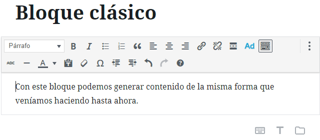 Bloque clásico en Gutenberg
