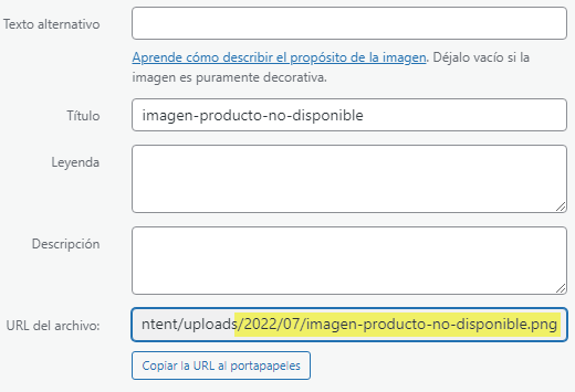 Parte final de la URL de una imagen en la biblioteca de medios de WordPress