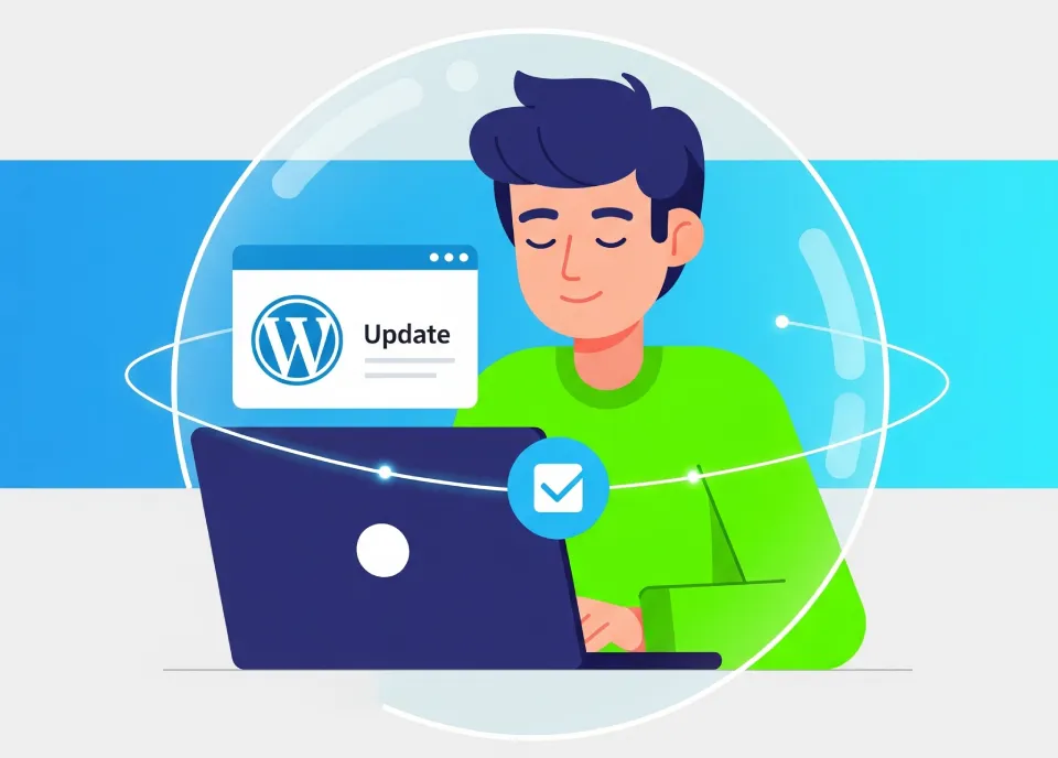 Persona actualizando WordPress de forma segura y sin preocupaciones.
